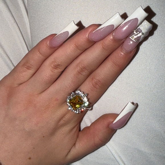 Yellow Gemstone Ring with Silver Accents - Picture 2 of 2